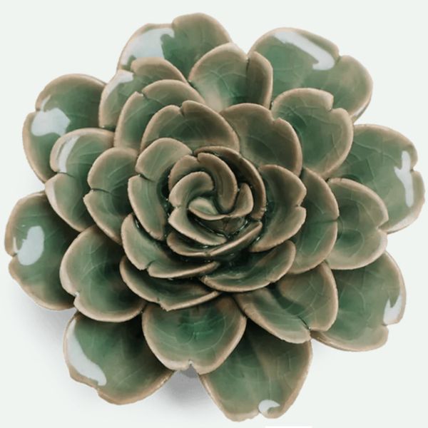 Blomst I keramikk - Jungelgr&oslash;nn Rose 9cm