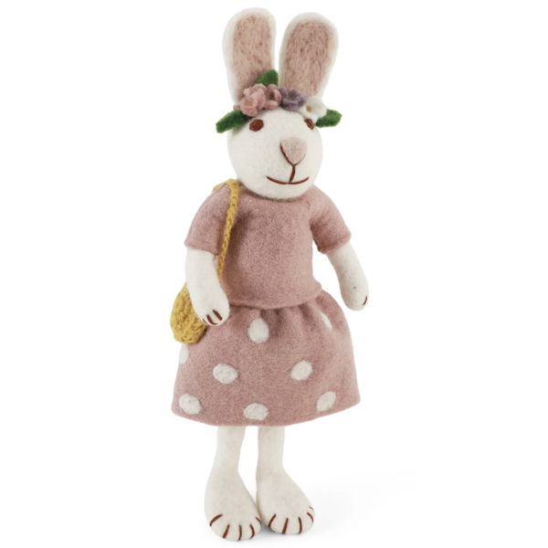 Hvit kanin med rosa kjole 27cm