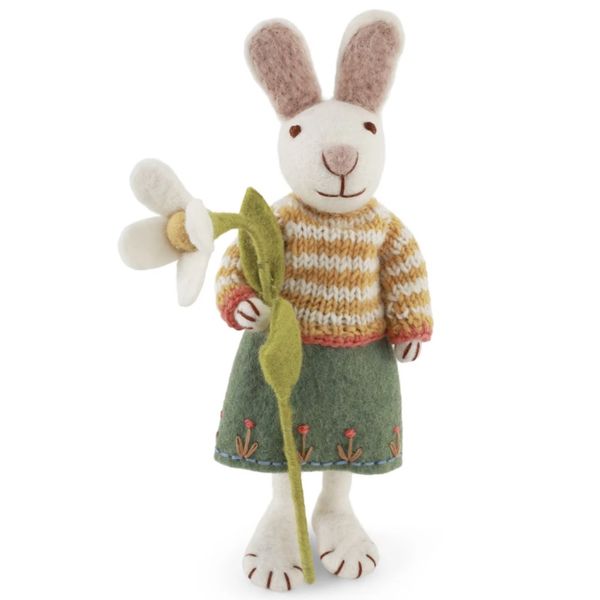 Hvit kanin med snøklokke 27 cm