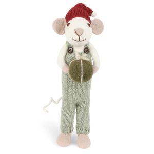 Hovedbilde Mus 27cm hvit gutt - gr&oslash;nn bukse og gave