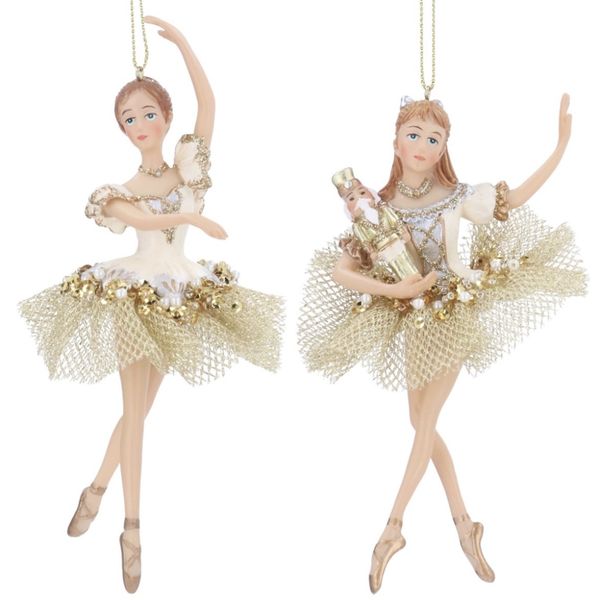 Nøtteknekkeren ballerina - hengende dekorasjon i krem/gull