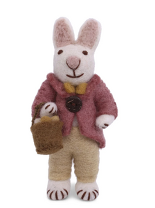 Hovedbilde Hvit kanin med jakke og egg i kurv 14cm 